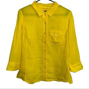Talbots Women’s Yellow Pure Irish Linen Button Up Top Yellow Sz M